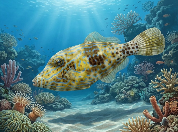 剝皮牛 Scrawled Filefish 圖鑑插畫