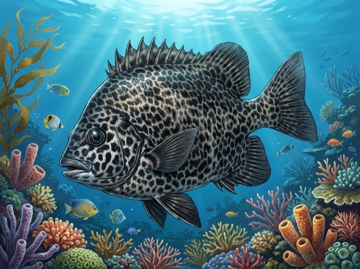 石鯛 Striped Beakfish 圖鑑插畫